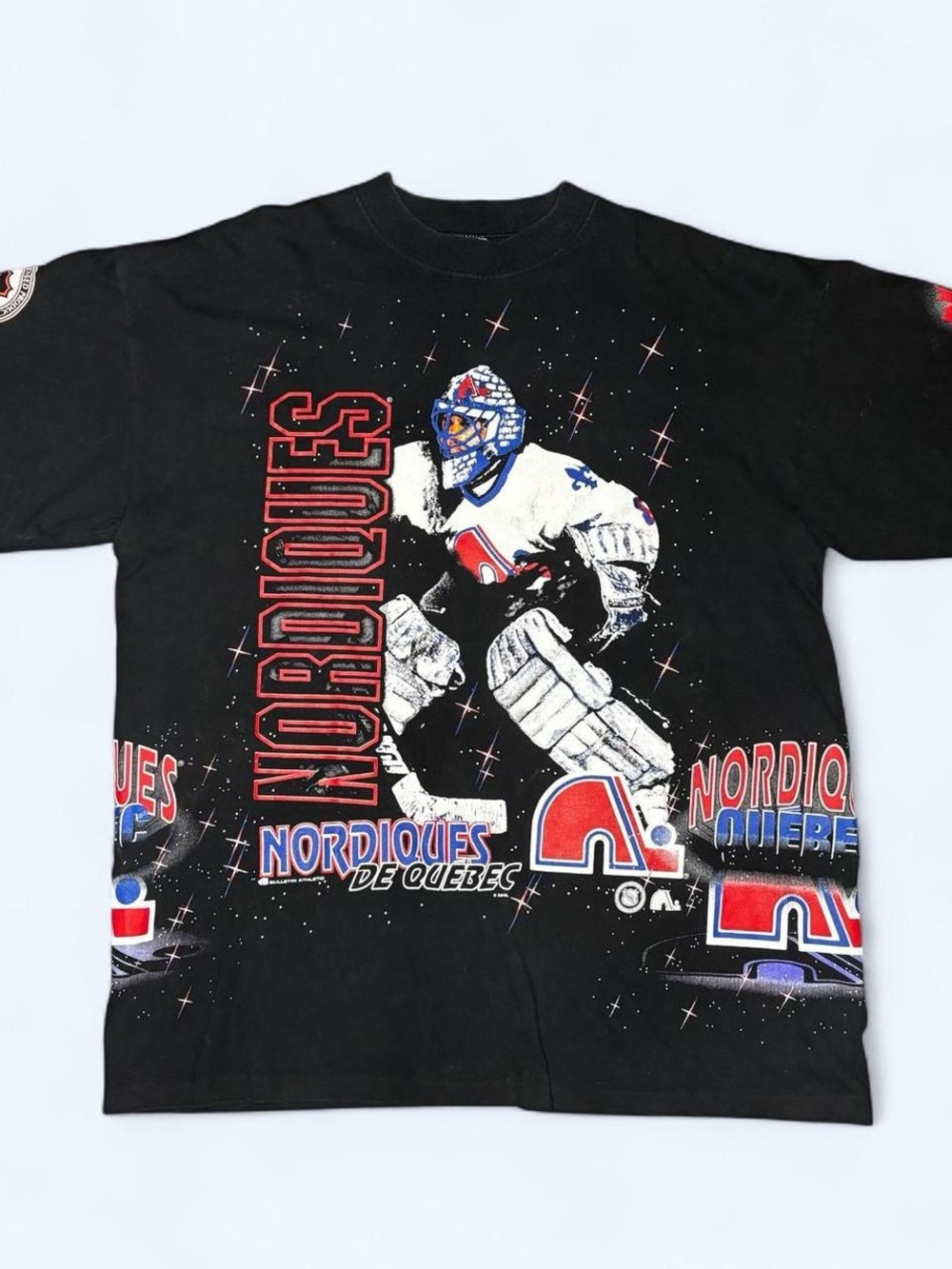 1994 Quebec Nordiques Bulletin Athletic All Over Print NHL T-Shirt Made Canada